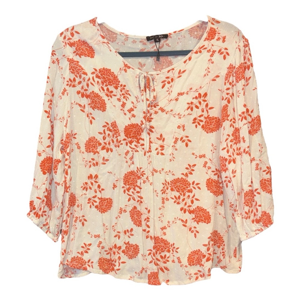 PaperMoon bohemian beige gauzy shirt with orange floral design. Size XL  L4